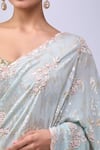 Azeera_Blue Embroidery, Sequins, Zari Saree With Unstitched Blouse Piece _at_Aza_Fashions