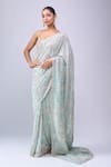 Buy_Azeera_Blue Embroidery, Sequins, Zari Saree With Unstitched Blouse Piece _at_Aza_Fashions