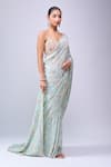 Buy_Azeera_Blue Embroidery, Sequins, Zari Saree With Unstitched Blouse Piece 