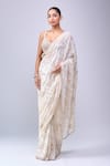 Buy_Azeera_Ivory Embroidery, Sequins, Zari Floral Saree With Unstitched Blouse Piece 