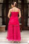 Shop_Pomcha Jaipur_Pink Georgette Embroidery Square Neck Bandhej Short Kurta Palazzo Set _at_Aza_Fashions