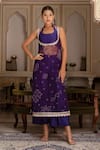 Buy_Pomcha Jaipur_Purple Georgette, Taffeta, Silk Embroidery Round Neck Bandhej Kurta Set _at_Aza_Fashions