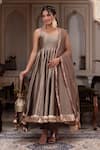 Buy_Pomcha Jaipur_Gold Taffeta, Silk, Net Gota Patti Sweetheart Neck Anarkali Set _at_Aza_Fashions