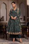Buy_Pomcha Jaipur_Green Georgette, Cotton Gota Patti, Sequins V-neck Angrakha Set _at_Aza_Fashions