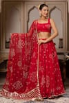 Buy_Pomcha Jaipur_Red Georgette Gota Patti, Embroidery Square Neck Bandhej Work Lehenga Set _at_Aza_Fashions