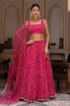 Buy_Pomcha Jaipur_Pink Georgette Sequins, Mirrors Square Neck Bandhej Lehenga Set _at_Aza_Fashions