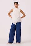 Buy_The Summer House_Blue Linen Aldous Ink High Waist Pant _at_Aza_Fashions