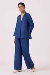 The Summer House_Blue Linen Aldous Ink High Waist Pant _Online_at_Aza_Fashions