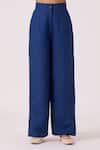 Buy_The Summer House_Blue Linen Aldous Ink High Waist Pant _Online_at_Aza_Fashions
