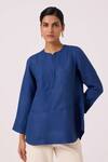 Buy_The Summer House_Oceania Ink Blue Linen Breezy Top _at_Aza_Fashions
