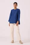 The Summer House_Oceania Ink Blue Linen Breezy Top _Online_at_Aza_Fashions