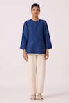 Buy_The Summer House_Oceania Ink Blue Linen Breezy Top _Online_at_Aza_Fashions