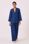 The Summer House_Yasnaya Ink Blue Linen Overlay Jacket _Online_at_Aza_Fashions