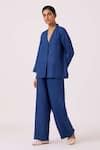 Buy_The Summer House_Yasnaya Ink Blue Linen Overlay Jacket _Online_at_Aza_Fashions