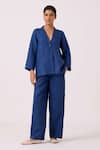Shop_The Summer House_Yasnaya Ink Blue Linen Overlay Jacket _Online_at_Aza_Fashions