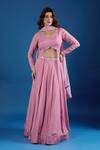 Buy_Samyukta Singhania_Pink Chinon Sequins, Embroidery V-neck Blouse And Skirt Set _at_Aza_Fashions