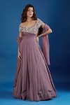 Buy_Samyukta Singhania_Pink Chinon Embroidery, Sequins Off-shoulder Asymmetric Gown _at_Aza_Fashions