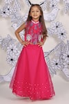 Buy_LA Dee DA_Pink Bemberg, Silk, Organza Pearls, Embroidery 3d Leaf Top With Skirt _at_Aza_Fashions