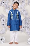 Buy_LA Dee DA_Blue Bemberg, Silk, Cotton Embroidery Royal Wings And Bird Bundi Set _at_Aza_Fashions