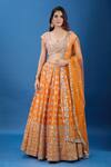 Buy_Samyukta Singhania_Rust Silk, Net Mirrors, Embroidery V-neck Lehenga Set _at_Aza_Fashions