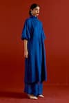 Shop_Three_Blue Silk, Organza Turtle Neck Tunic Pant Set _Online_at_Aza_Fashions