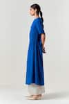 Shop_Three_Blue Crepe, Tissue Round Neck Ruching Tunic With Pant _Online_at_Aza_Fashions