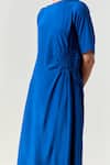 Buy_Three_Blue Crepe, Tissue Round Neck Ruching Tunic With Pant 