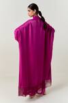 Three_Fuchsia Crepe, Satin, Poplin Applique High Purple Floral Fringe Kaftan With Pant _Online_at_Aza_Fashions