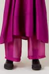Three_Fuchsia Silk, Poplin, Organza Embroidery Scoop Wine Panelled Tunic And Pant Set _at_Aza_Fashions