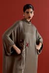 Shop_Three_Gray Crepe, Satin, Poplin, Organza Grey Floral Kaftan And Pant Co-ord Set _Online_at_Aza_Fashions