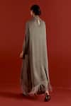Three_Gray Crepe, Satin, Poplin, Organza Grey Floral Kaftan And Pant Co-ord Set _Online_at_Aza_Fashions