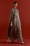 Buy_Three_Gray Crepe, Satin, Poplin, Organza Grey Floral Kaftan And Pant Co-ord Set 