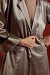 Three_Gray Satin, Lycra Applique V-neck Wide Sleeve Jacket And Pant Set _Online