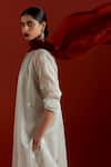 Three_Gray Tissue Embroidery Collared Grey Gathered Neck Shirt And Pant Set _at_Aza_Fashions
