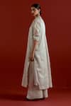 Three_Gray Tissue Embroidery Collared Grey Gathered Neck Shirt And Pant Set _Online_at_Aza_Fashions