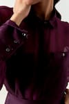 Shop_Three_Wine Organza, Satin, Lycra Beads Collared Sheer Shirt And Pant Set _Online_at_Aza_Fashions