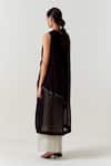 Three_Black Organza, Crepe, Tissue Beads Round Neck Asymmetric Co-ord Tunic Set _Online_at_Aza_Fashions