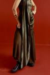 Buy_Three_Olive Green Satin, Lycra, Georgette One Shoulder Dress 