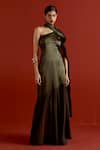 Shop_Three_Olive Green Satin, Lycra, Georgette One Shoulder Dress _at_Aza_Fashions