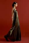 Shop_Three_Olive Green Satin, Lycra, Georgette One Shoulder Dress 