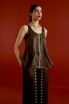 Shop_Three_Olive Green Chanderi, Organza, Satin Gota Patti Side U-gather Top And Pant Set _Online_at_Aza_Fashions