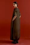 Three_Olive Green Organza, Satin Gota Patti Round Neck Panelled Dress _Online_at_Aza_Fashions