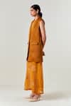 Shop_Three_Yellow Crepe, Satin, Organza, Poplin Applique Collared, Dress With Waistcoat _Online_at_Aza_Fashions