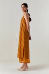 Buy_Three_Yellow Silk, Organza Embroidery V-neck Embellised Sleeveless Dress _Online_at_Aza_Fashions