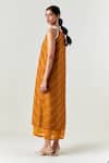 Shop_Three_Yellow Silk, Organza Embroidery V-neck Embellised Sleeveless Dress _at_Aza_Fashions