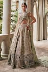 Buy_Jigar & Nikita_Green Silk, Velvet, Net, Tissue Embroidery, Sequins, Beads, Elysee Lehenga Set _at_Aza_Fashions