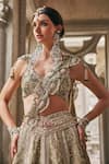 Jigar & Nikita_Green Silk, Velvet, Net, Tissue Embroidery, Sequins, Beads, Elysee Lehenga Set _Online_at_Aza_Fashions