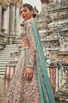 Jigar & Nikita_Teal Velvet, Net, Organza Sequins, Embroidery, Zari Siam Serenity Lehenga Set _Online_at_Aza_Fashions