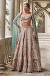 Buy_Jigar & Nikita_Teal Velvet, Net, Organza Sequins, Embroidery, Zari Siam Serenity Lehenga Set _at_Aza_Fashions