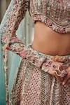 Shop_Jigar & Nikita_Teal Velvet, Net, Organza Sequins, Embroidery, Zari Siam Serenity Lehenga Set _Online_at_Aza_Fashions